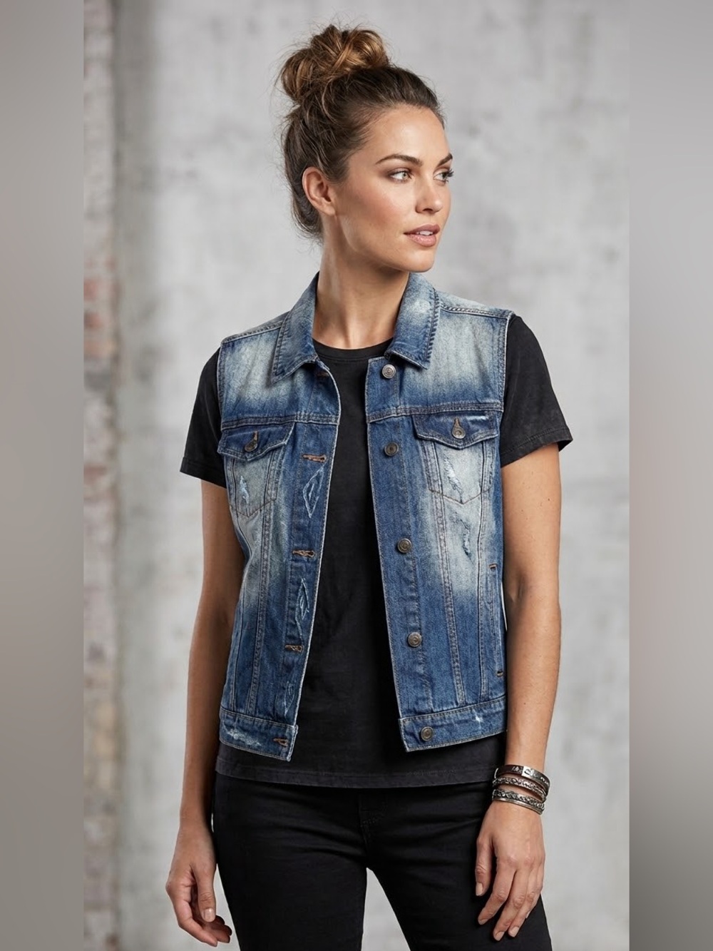 Harley Davidson Denim Vest Distressed Medium NWT Sleeveless Biker Cotton
